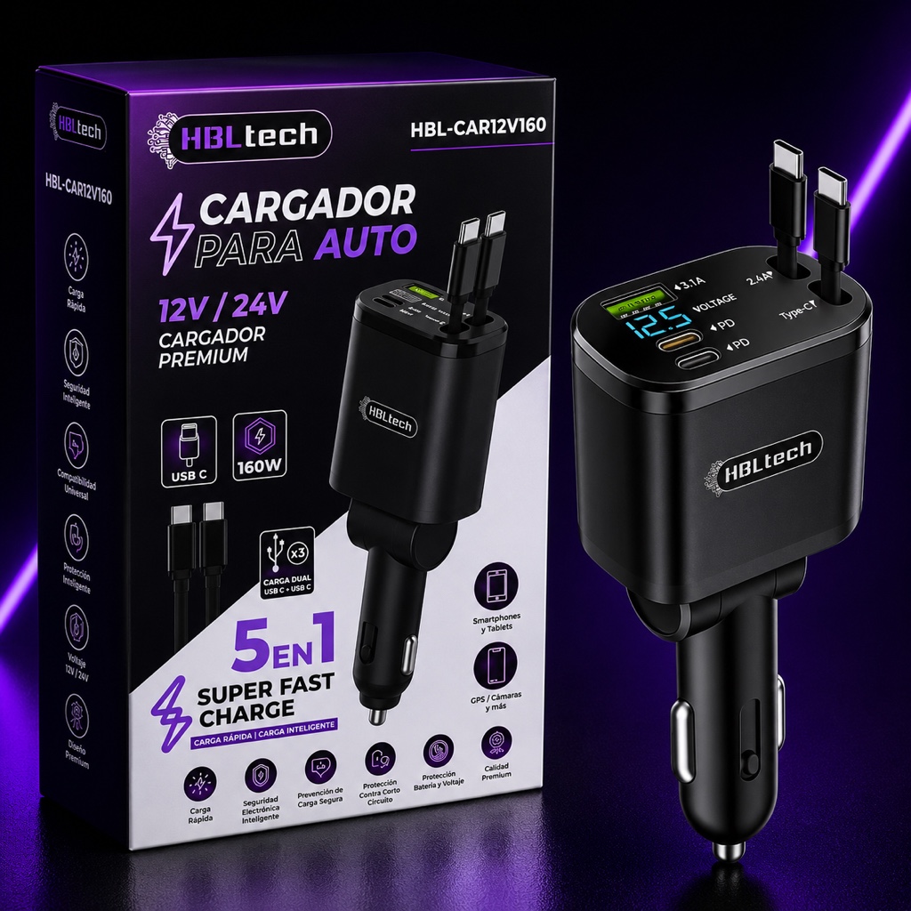 HBLtech cargador auto negro 5 en 1
