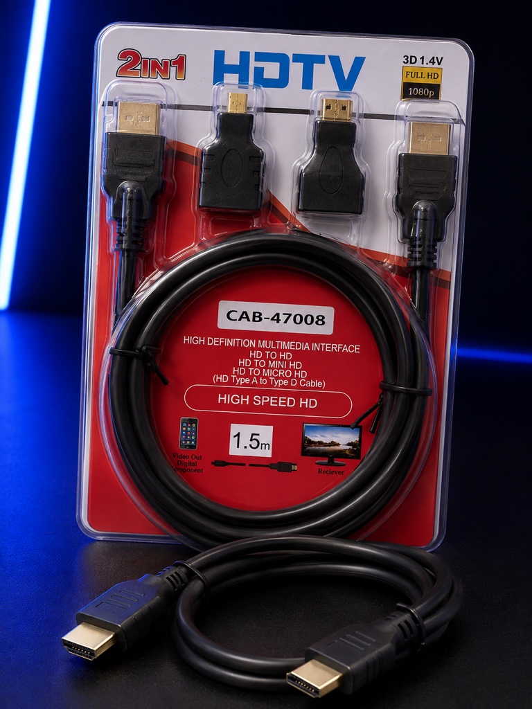 Cable HDMI 2 en 1 HDTV negro 1,5m