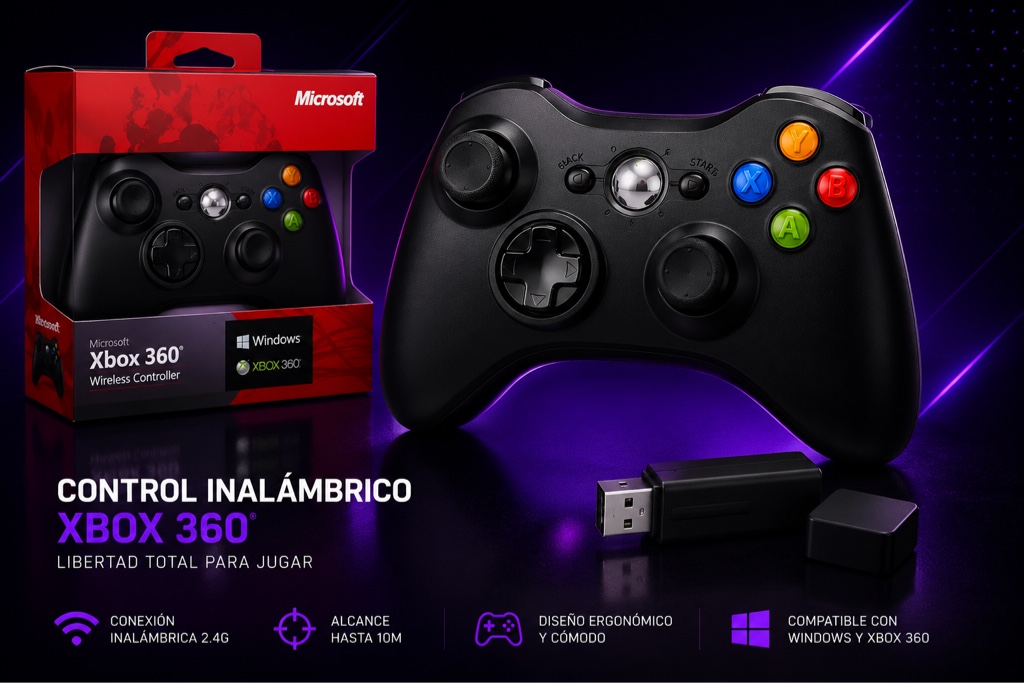 Microsoft Xbox 360 control inalámbrico negro