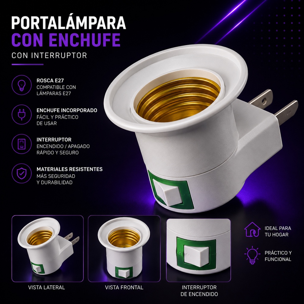 Portalámpara con enchufe y interruptor
