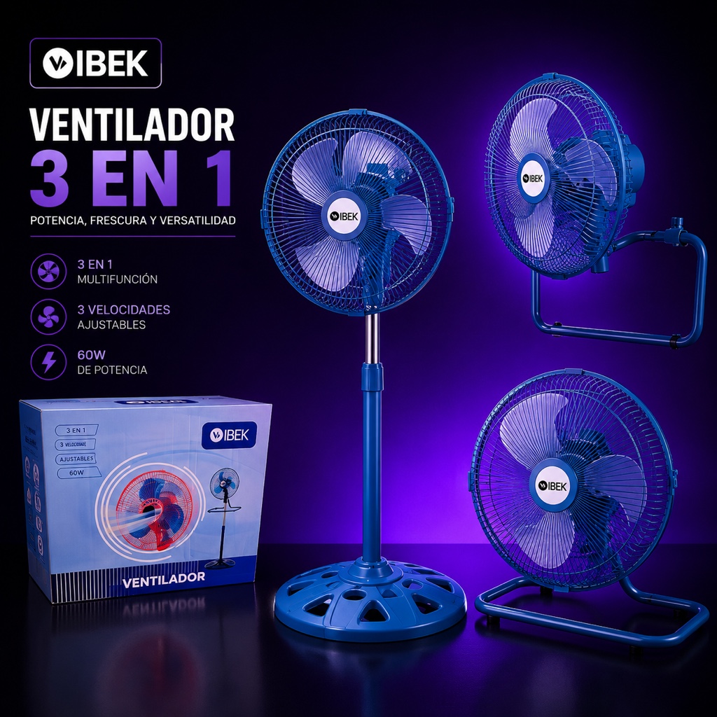 Ibek ventilador azul 3 en 1