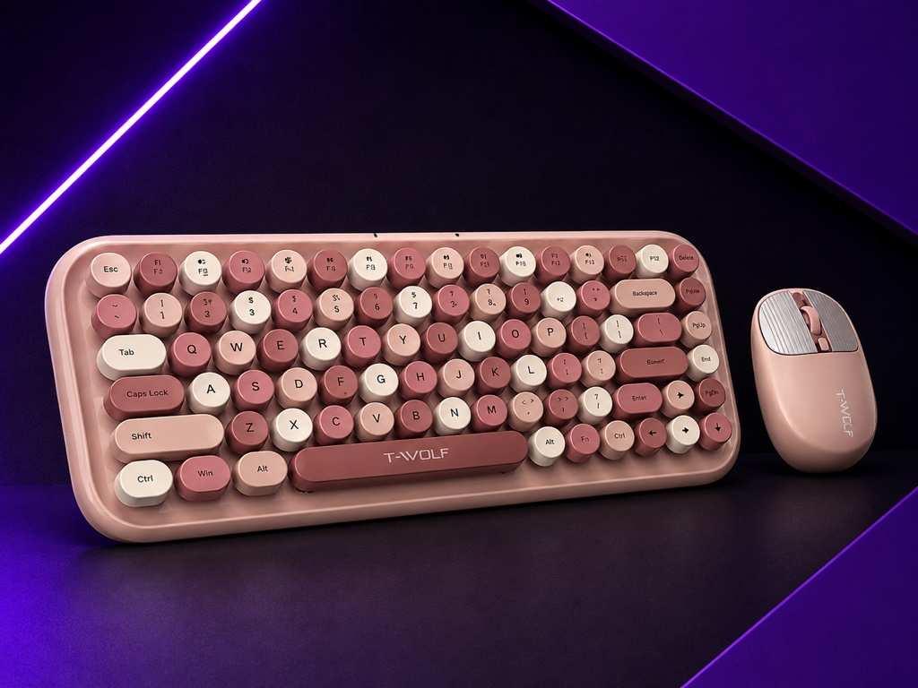 T-WOLF teclado y mouse rosa inalámbrico