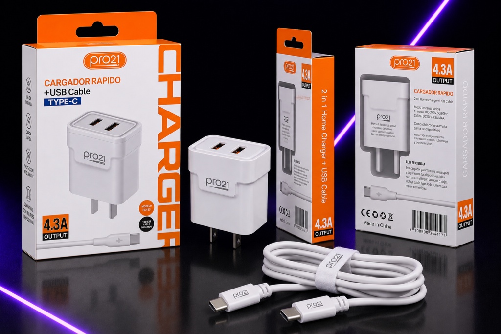 pro21 cargador rapido blanco Type-C 4.3A