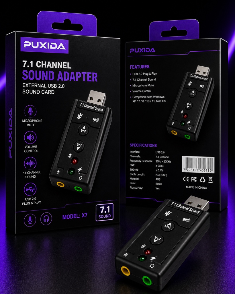 PUXIDA adaptador de sonido USB 7.1 negro