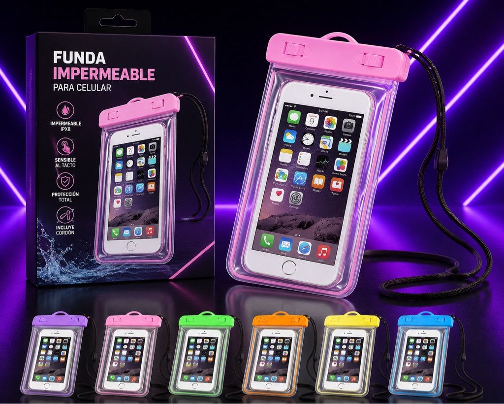 Soporte Funda impermeable rosa para celular