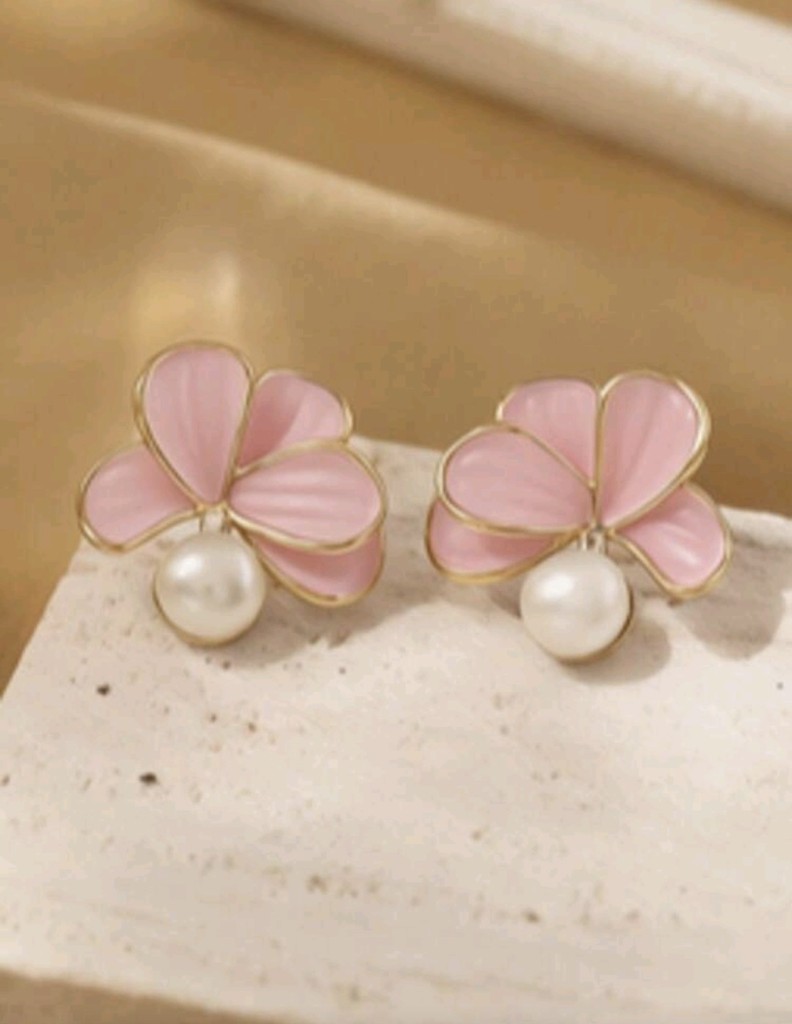 Aros flor rosa con perla