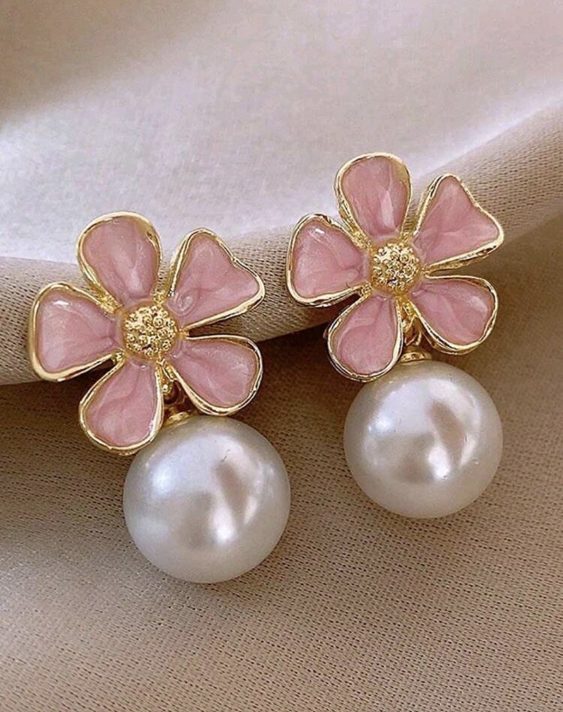 Aros flor rosa perla