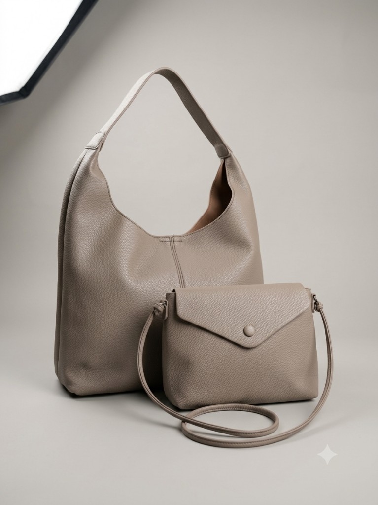 Bolso beige con cartera