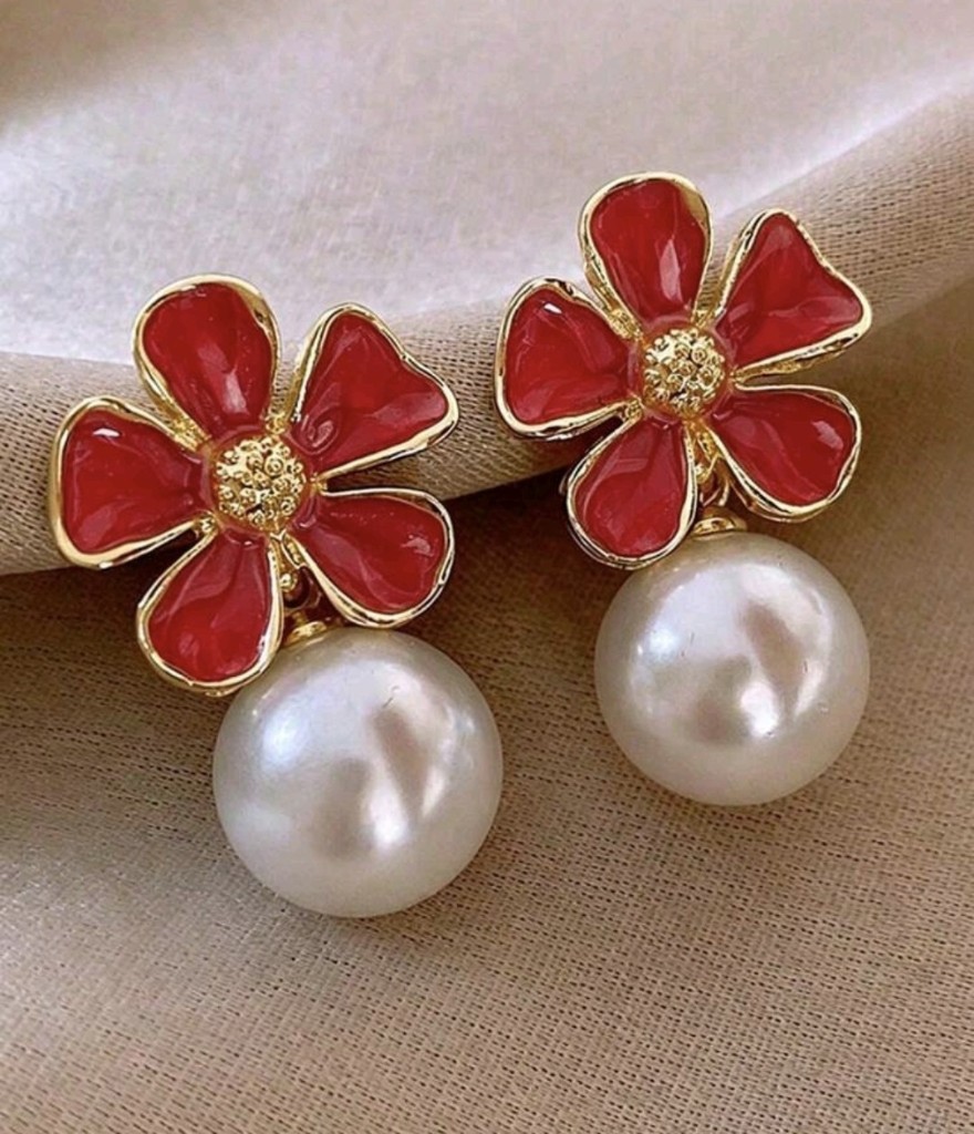 Aros flor roja perlita