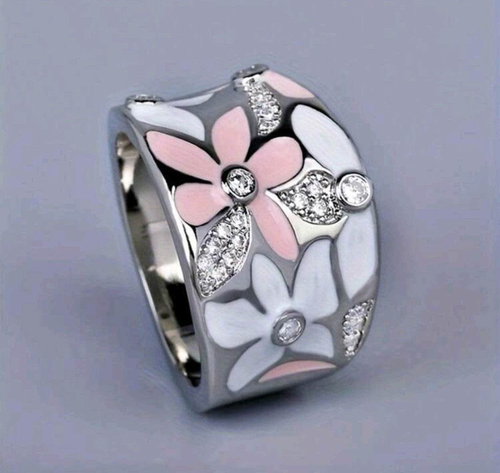 Anillo floral plateado