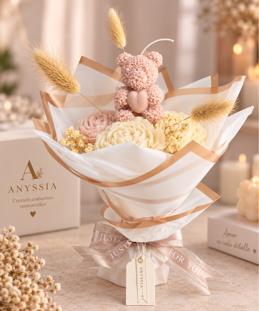Mini Ramo 3 Peonias con Osito