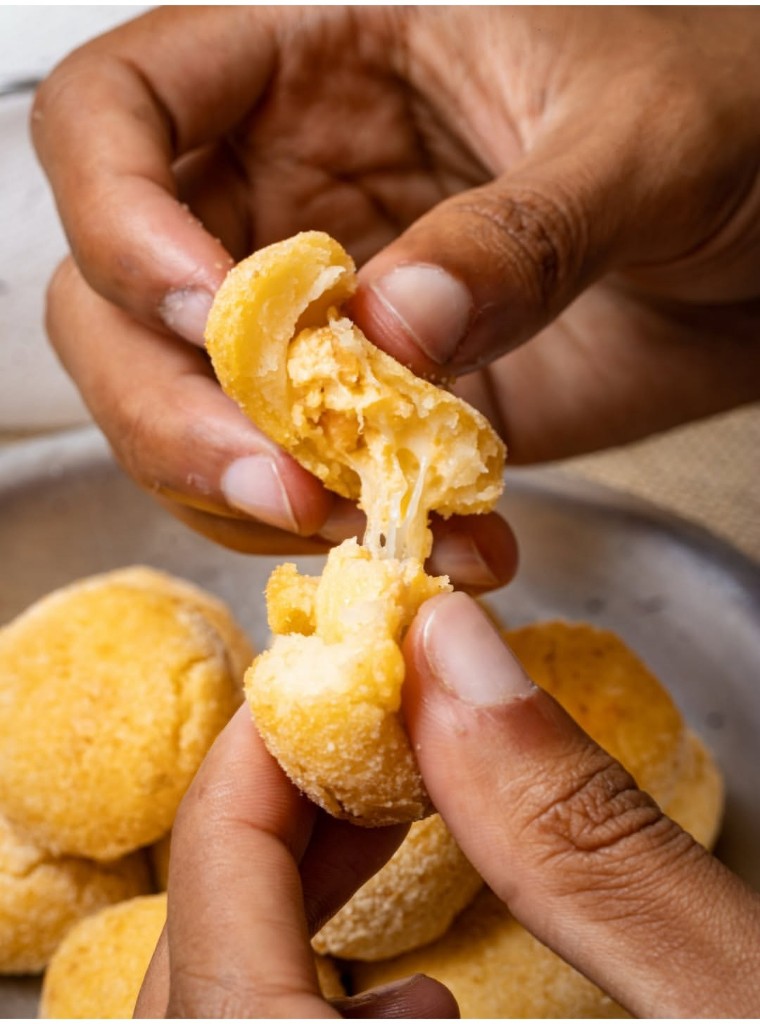 Bolinha de camarão com alho Poró