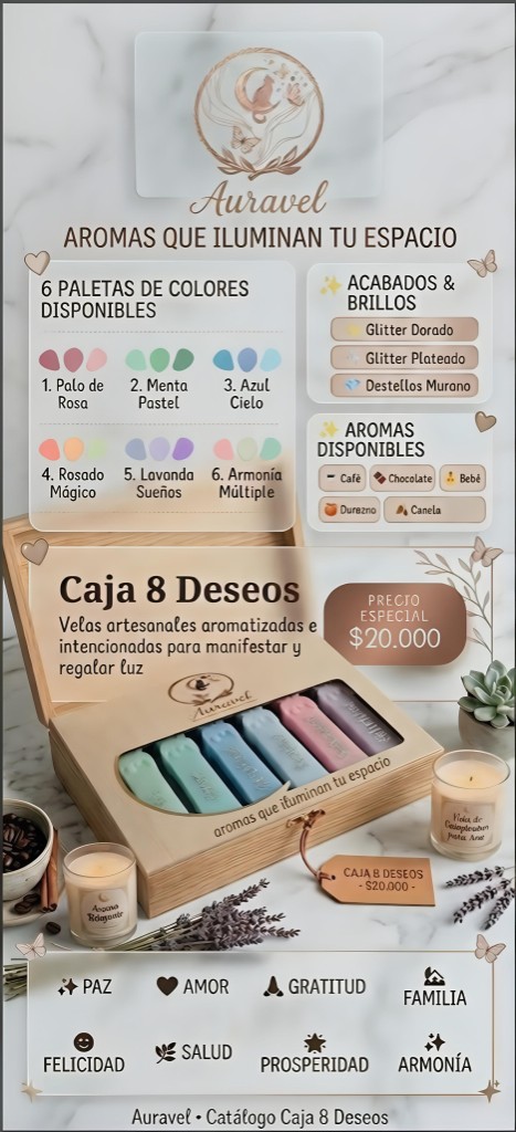 Auravel Caja 8 Deseos velas aromatizadas