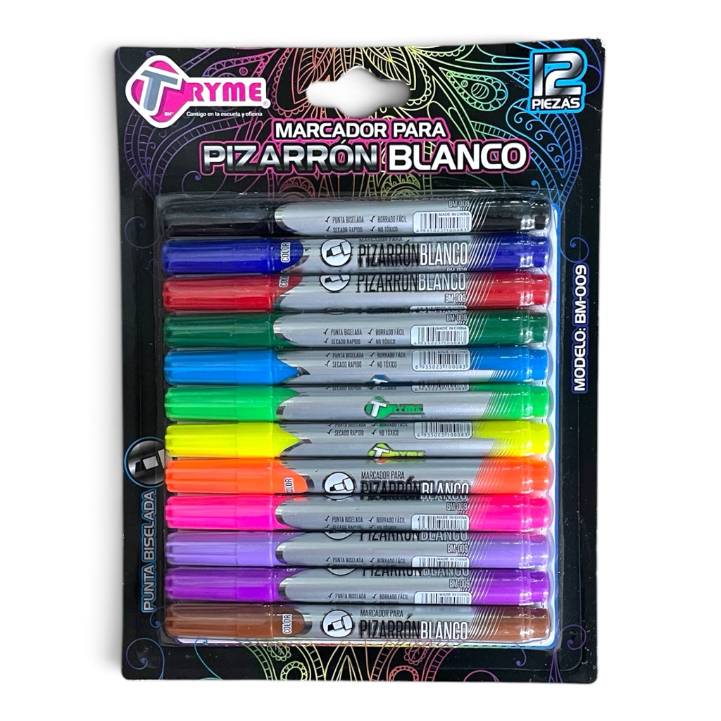 Marcador para pizarron Tryme c/12
