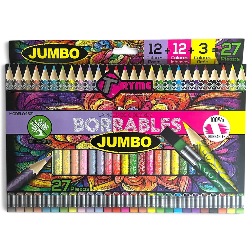Colores jumbo borrables c/27
