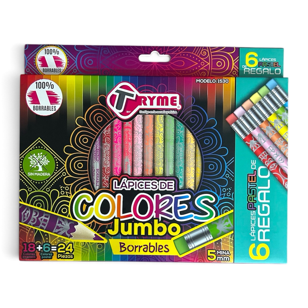 Colores jumbo borrables pastel c/24