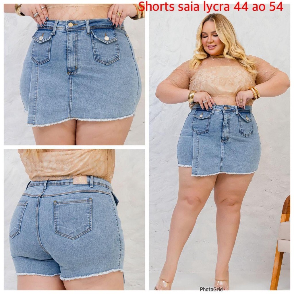Short saia jeans azul