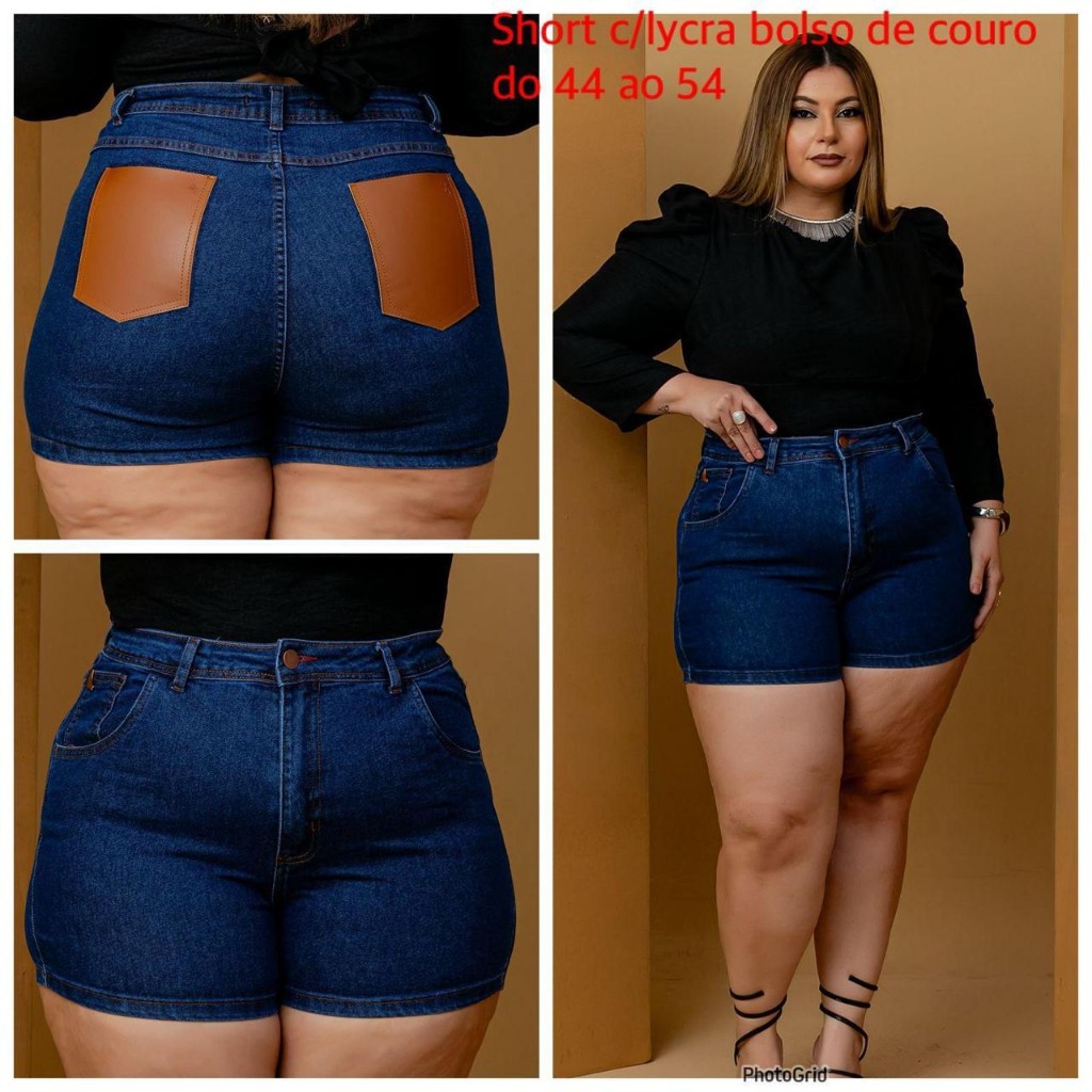 Short jeans azul com couro