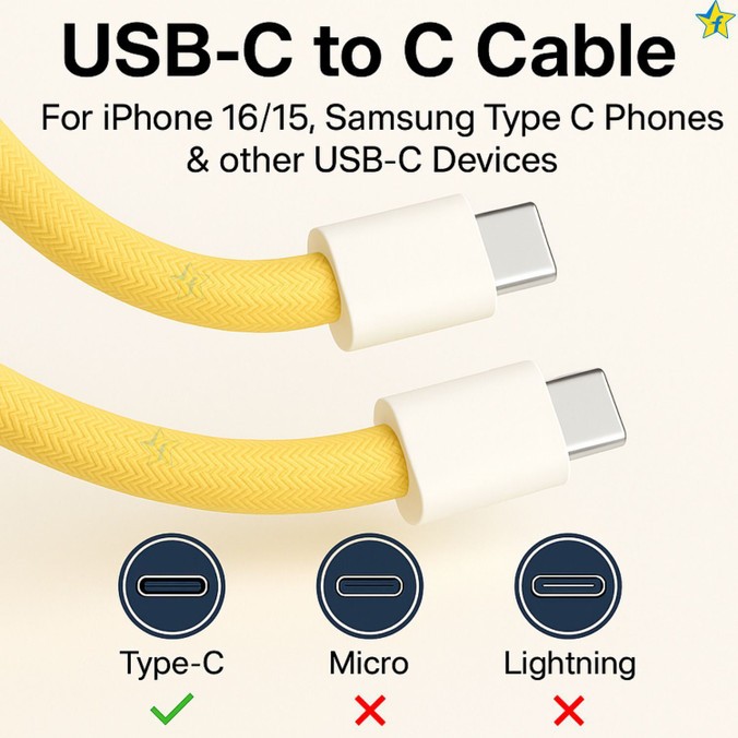 Cable tipo c a c cordon amarillo 1 mt.