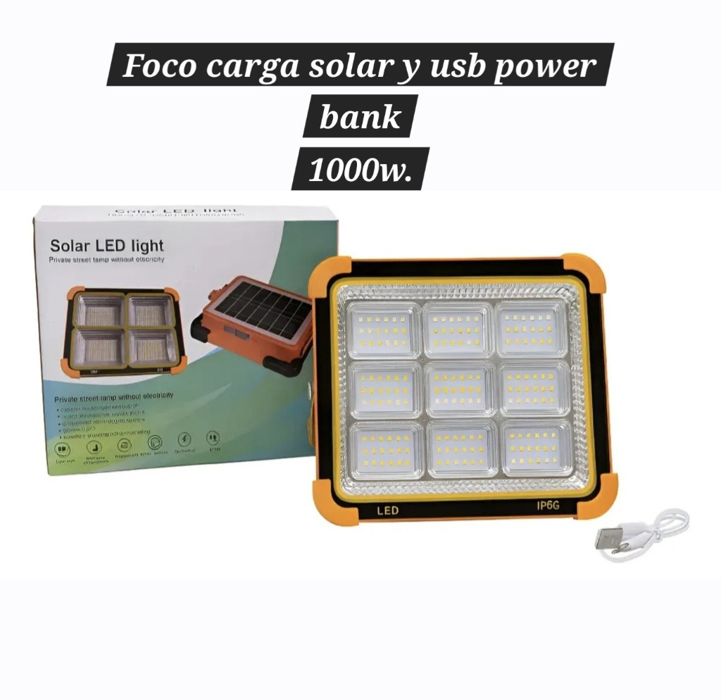 Foco Solar LED Light 1000W + cargador portátil