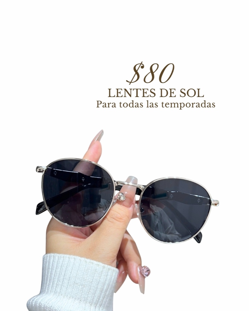 Lentes de sol redondos negros con marco plata