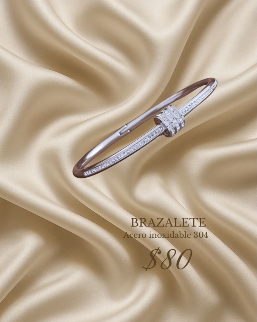 Brazalete elegante color plata de acero inoxidable 304