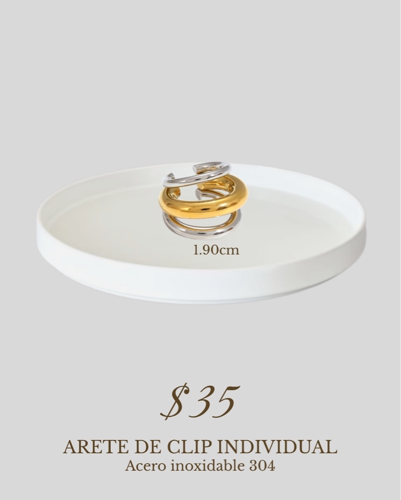 Arete de clip individual dorado y plata