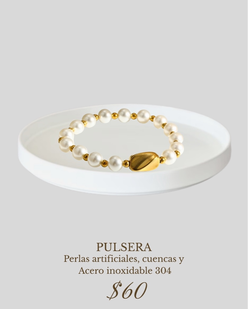Pulsera perlas artificiales dorada