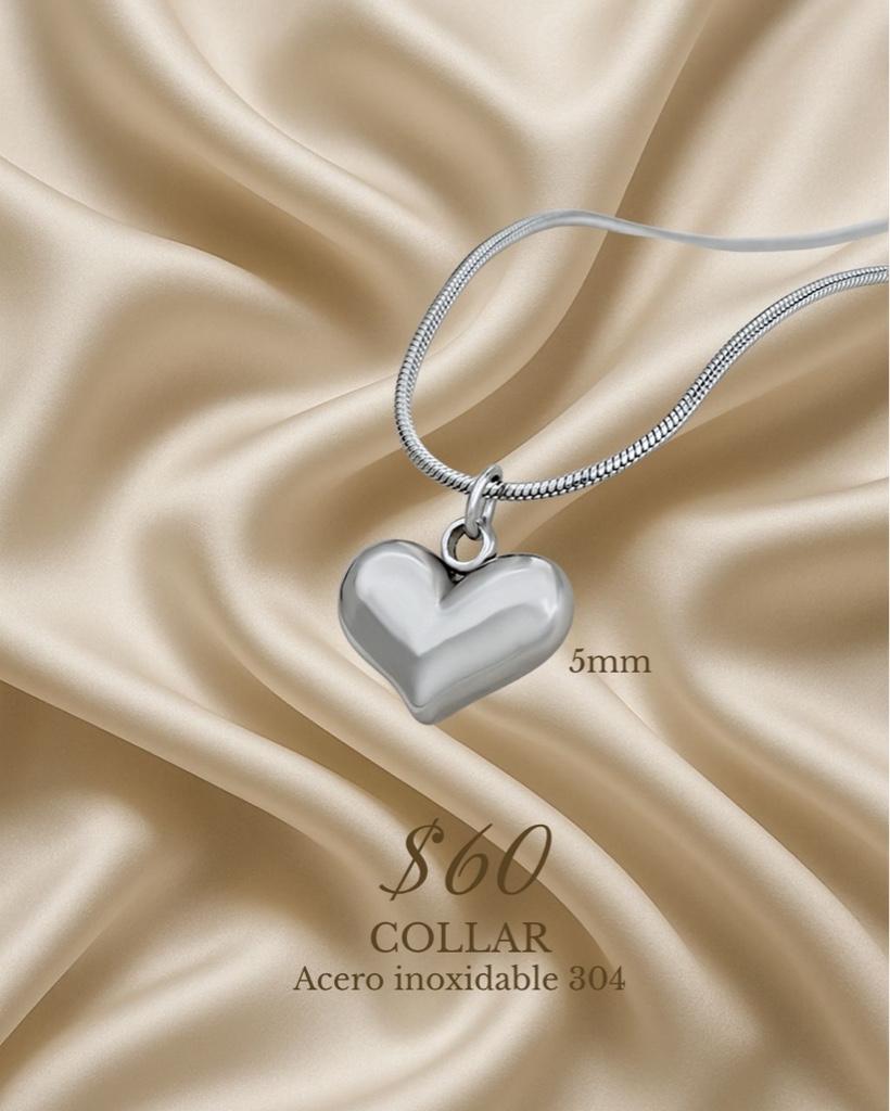 Collar elegante de corazón plateado
