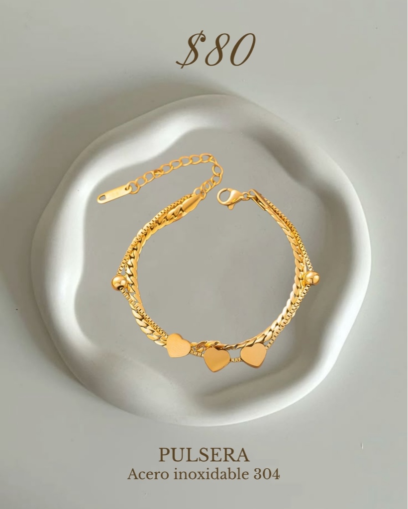 Pulsera dorada doble corazones