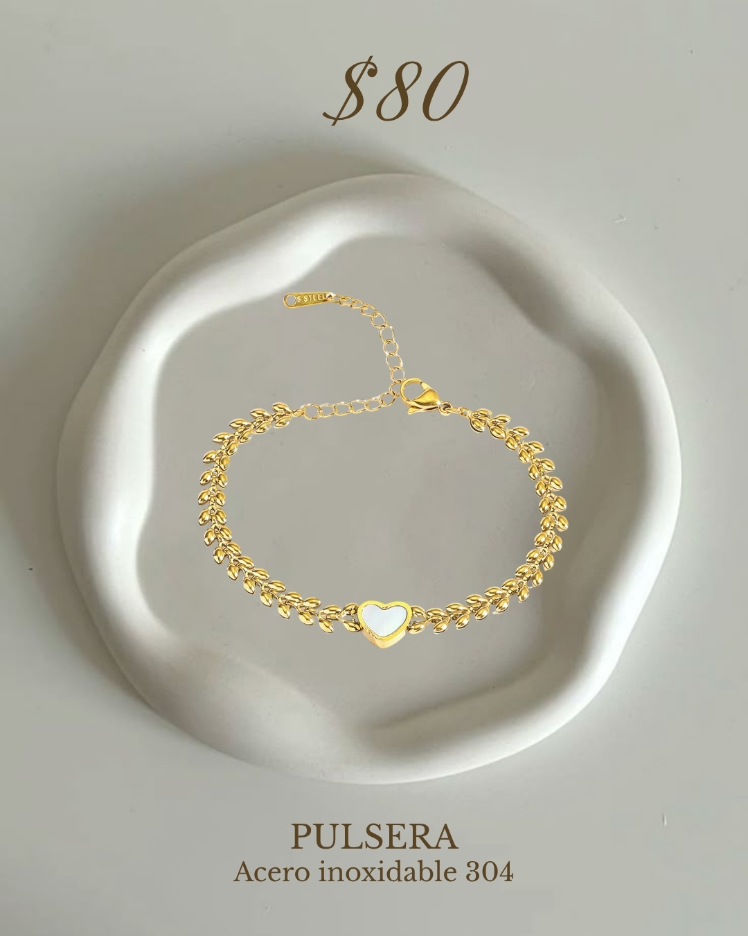 Pulsera acero inoxidable 304 con dije corazon