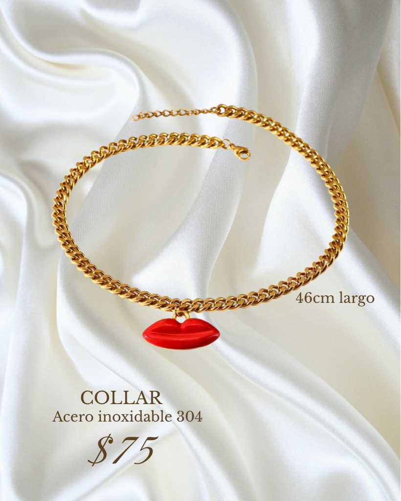 Collar dorado labios rojos
