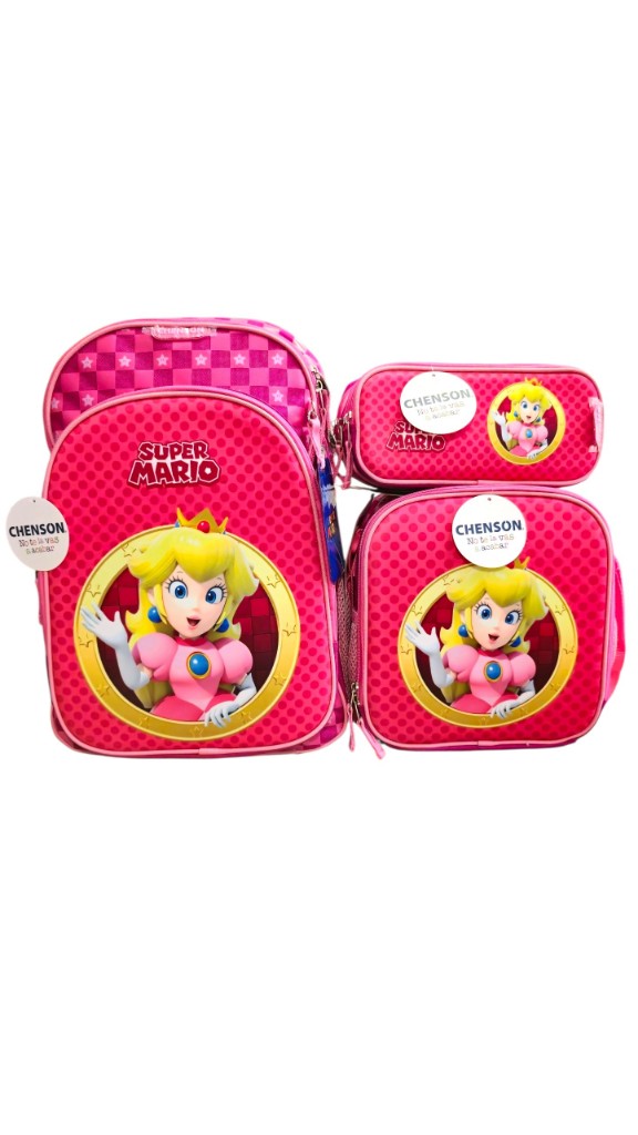 Paquete completo mochila, lonchera y lapicera princesa peach