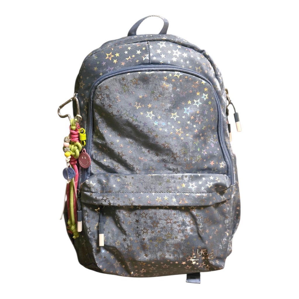Mochila primaria Lluvia azul con estrellas plateadas