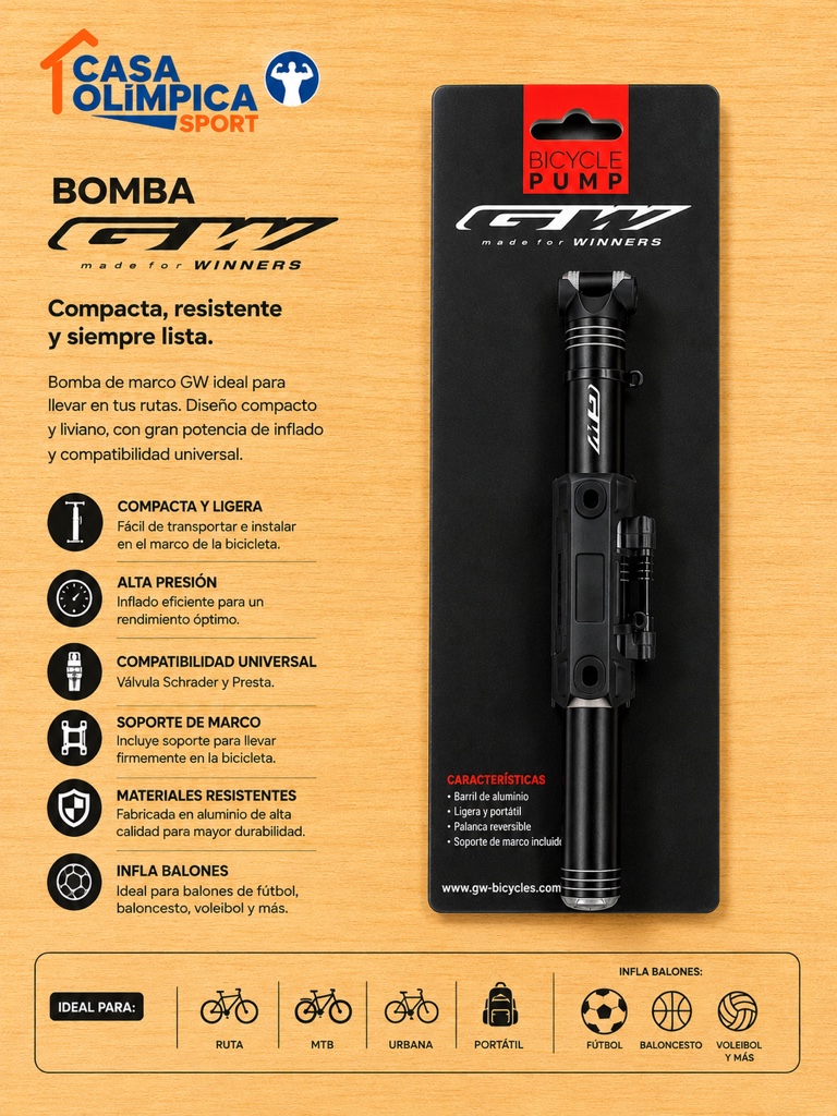 BOMBA GW BICYCLE PUMP