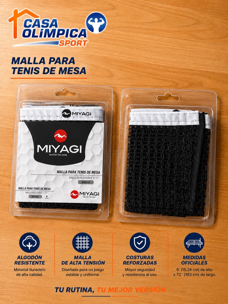 MALLA PARA TENIS DE MESA MIYAGI 6X72 EN ALGODON