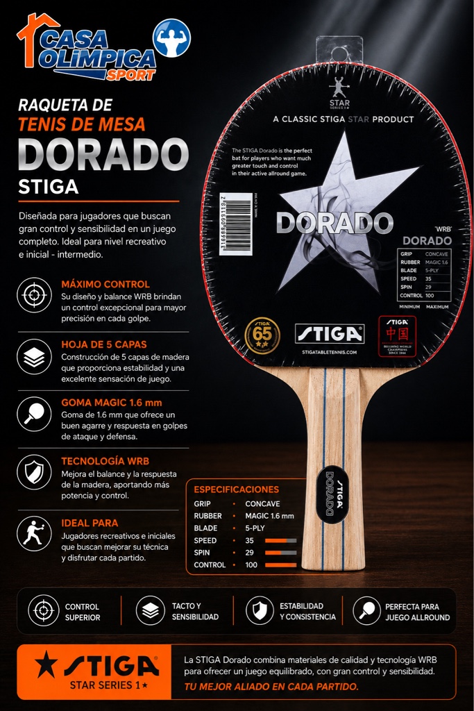 RAQUETA PING PONG DORADO