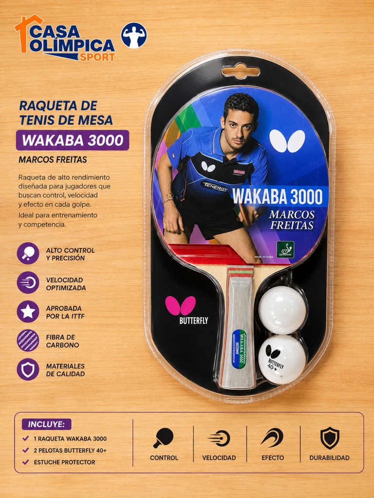 RAQUETA DE PING PONG WAKABA 3000
