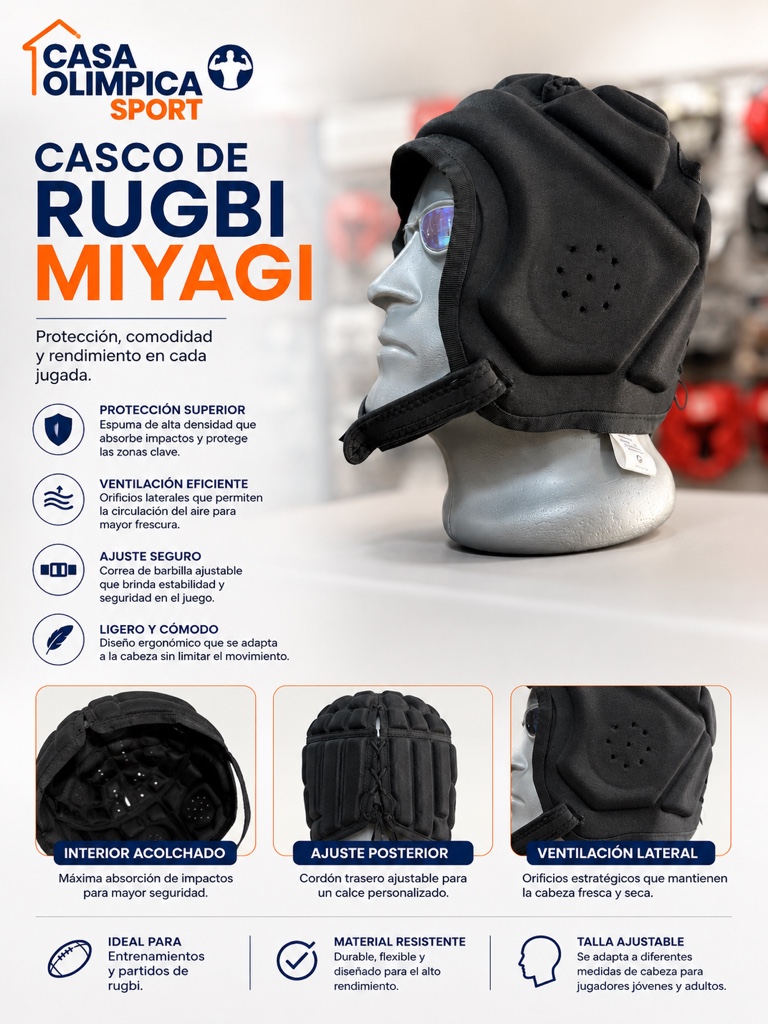 CASCO PROTECTOR RUGBY NEGRO