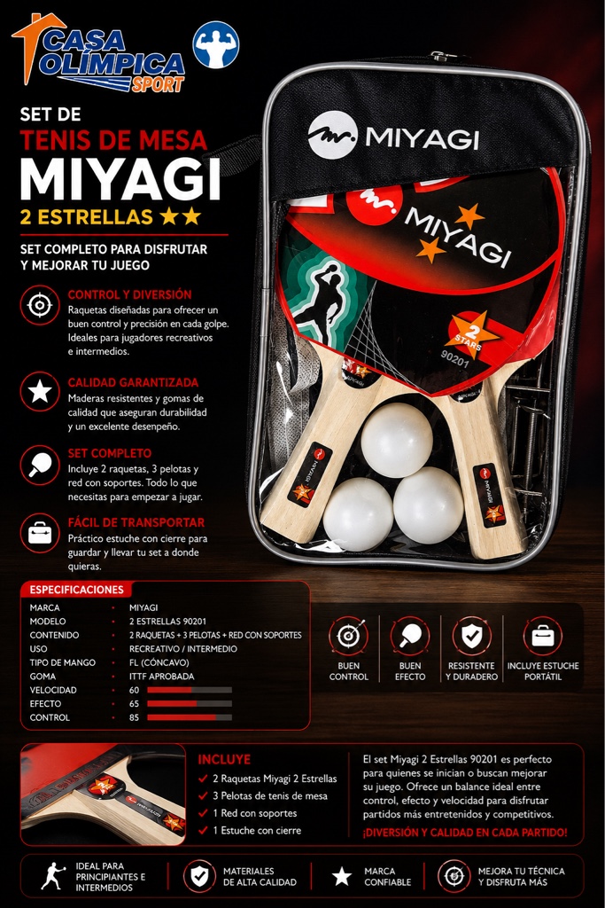 RAQUETA DE PING PONG MIYAGI SET X 2 (2- STARS)
