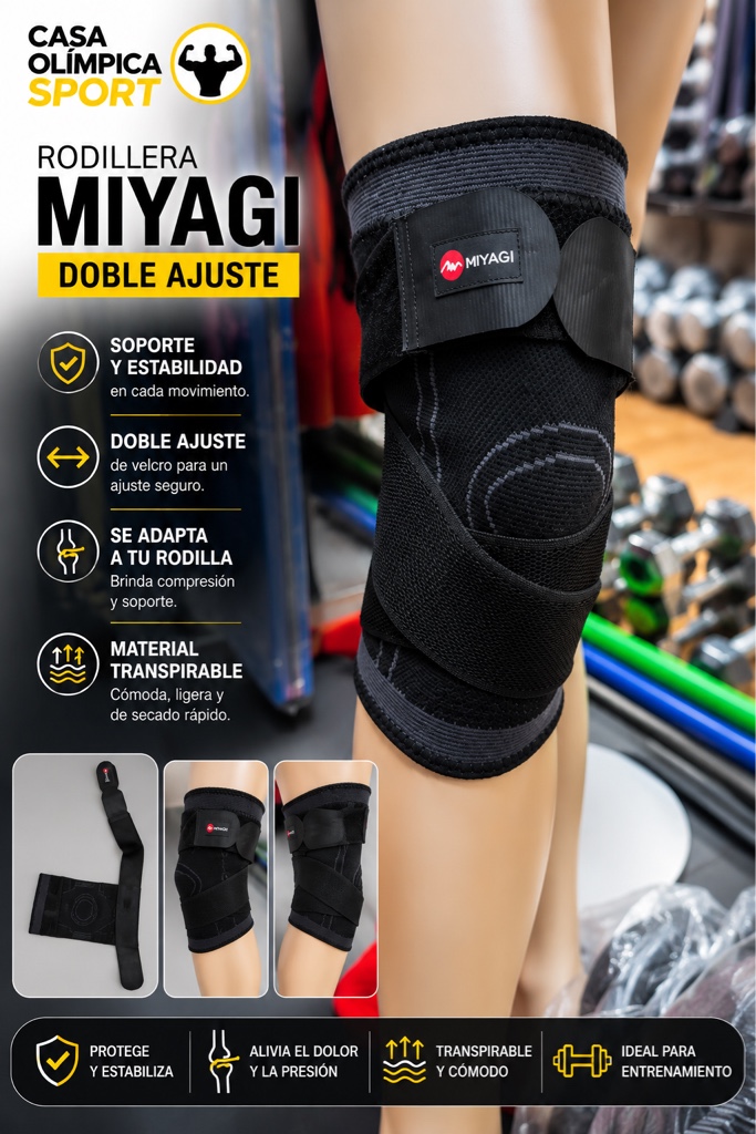 RODILLERA ELASTICA  DOBLE AJUSTABLE MIYAGI