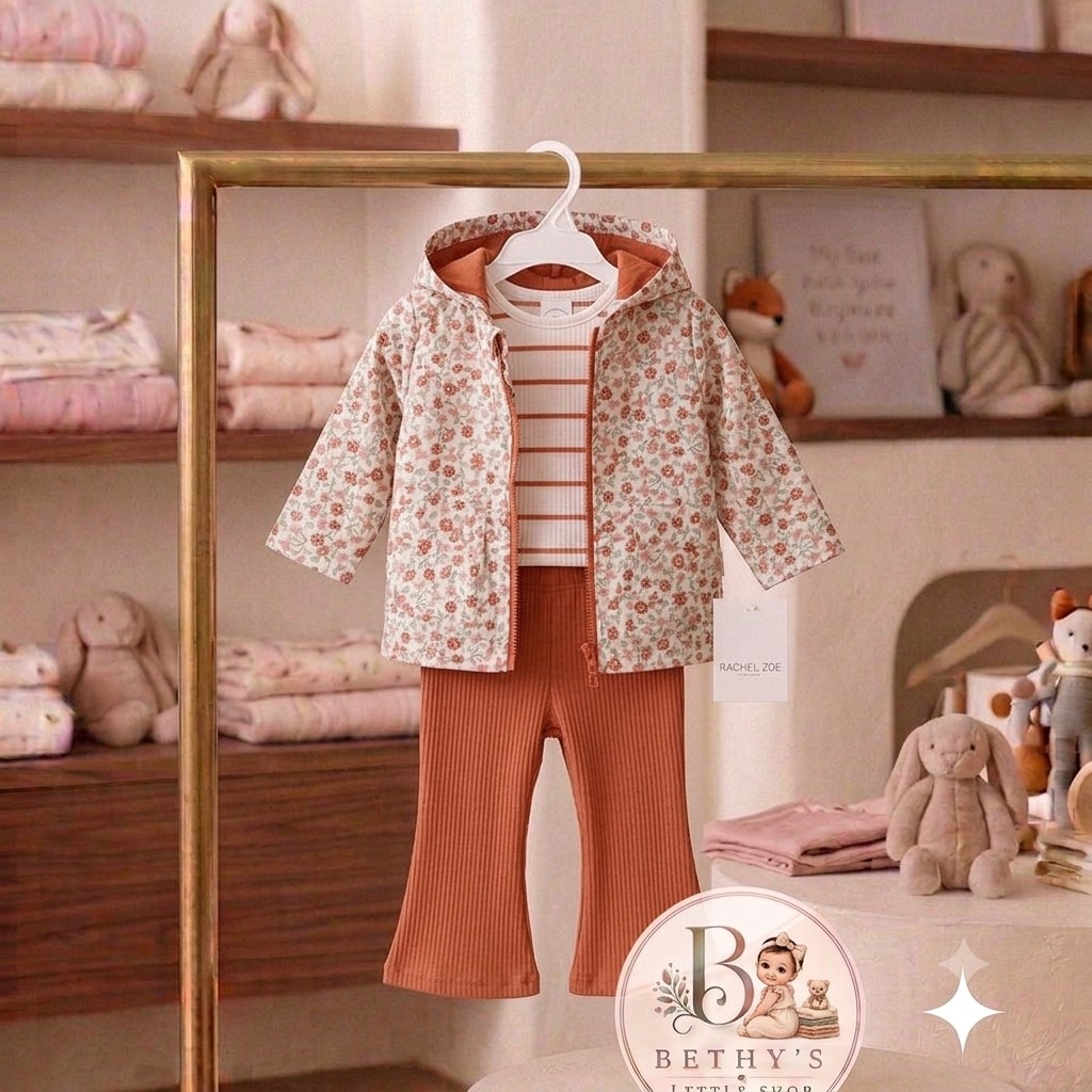 Rachel Zoe -Conjunto niña floral blanco y terracota