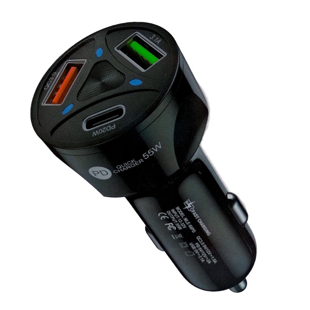Cargador para carro USB y USB-C 3 Puertos