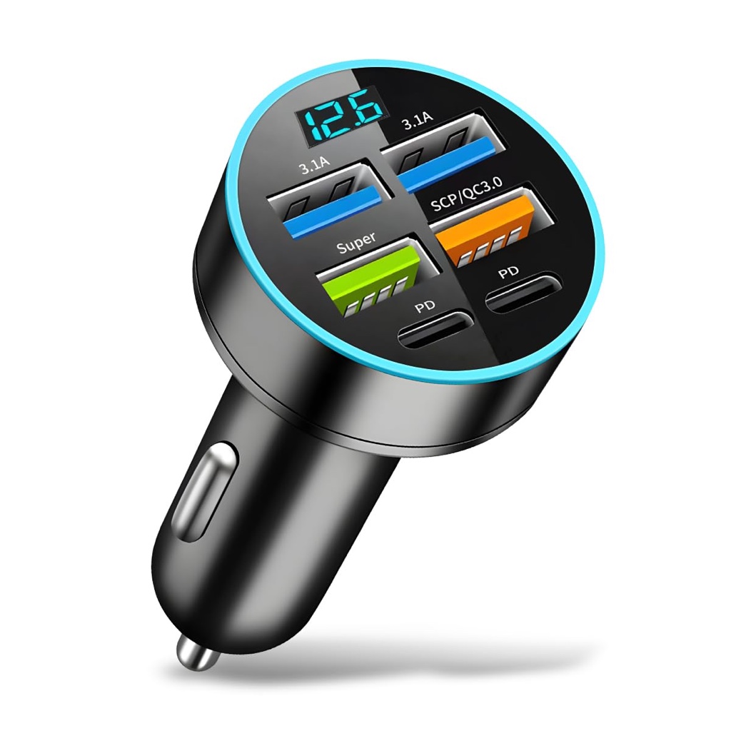 Cargador para carro USB-C y USB 6 Puertos