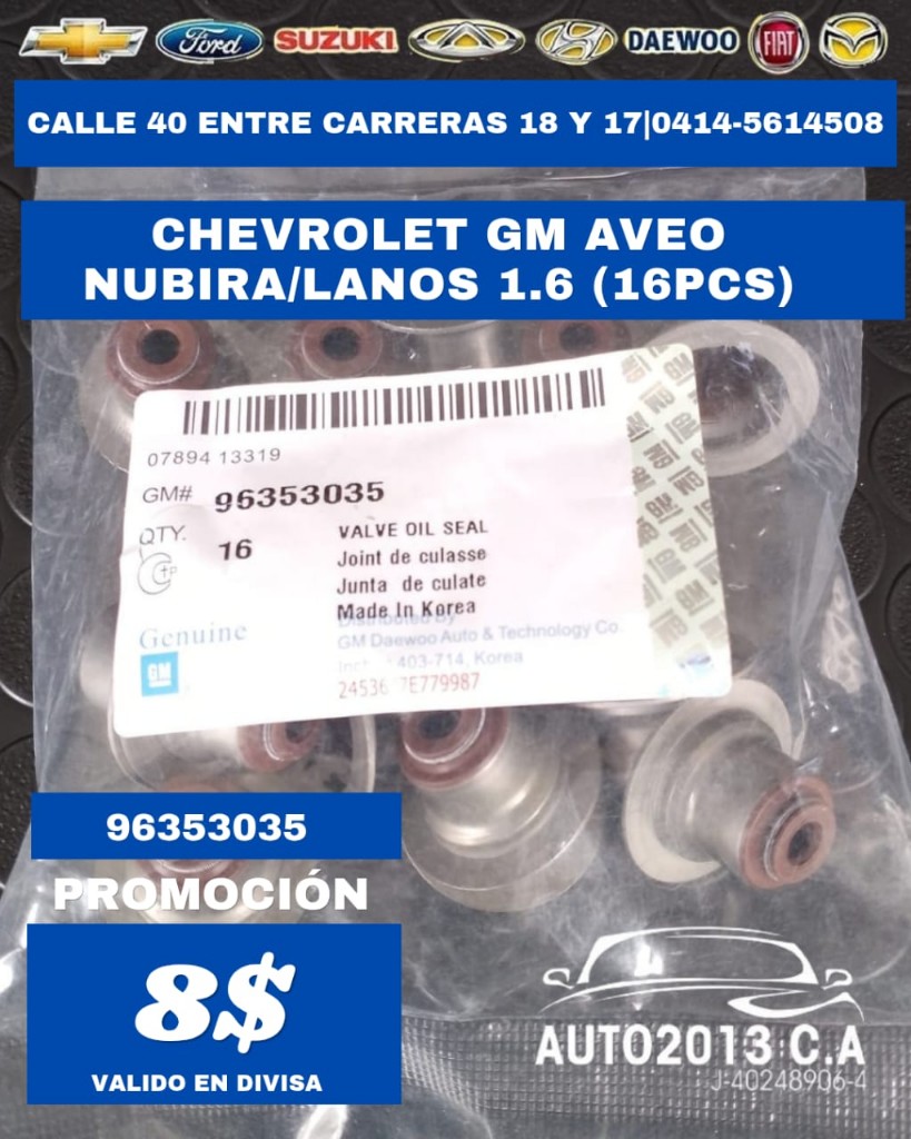 Aveo GM 96353035 sellos de valvula