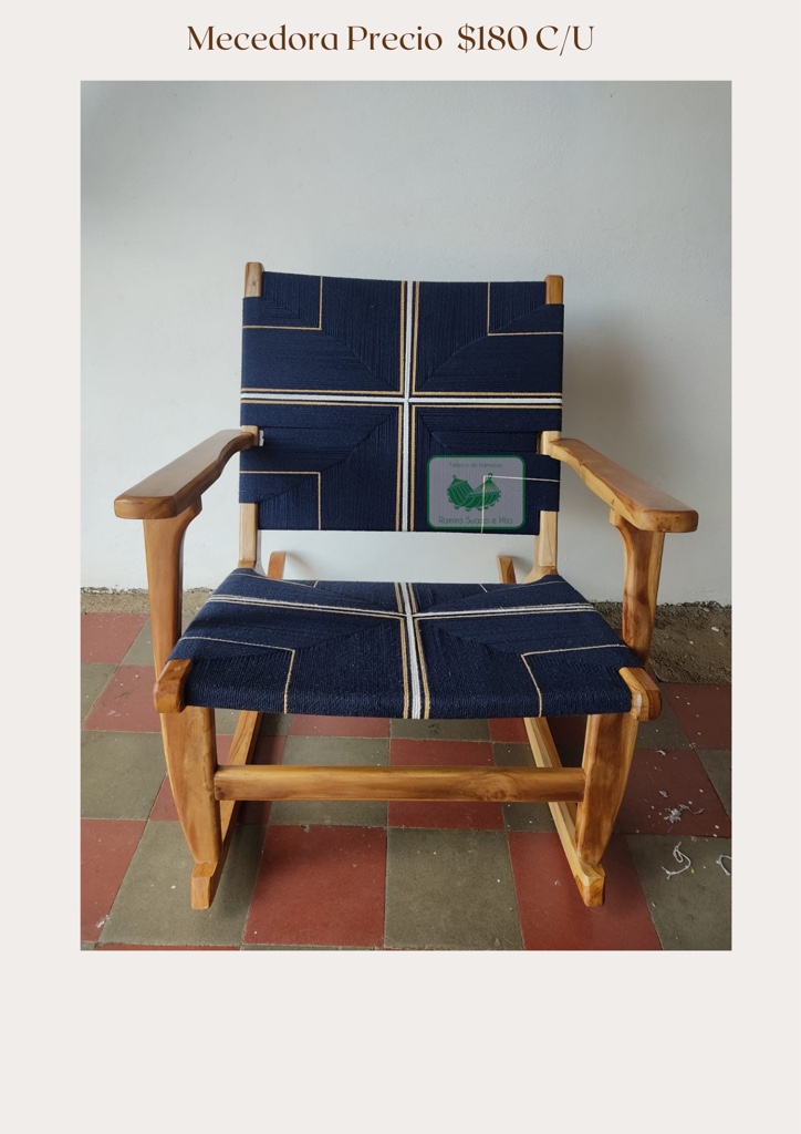 Mecedora azul navy, madera teca hilo poliéster