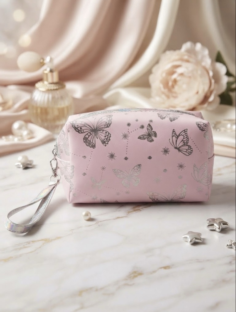 Neceser de Maquillaje Silver Butterflies (Rosa Pastel)
