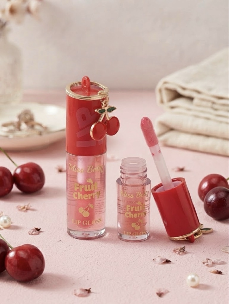 Gloss Labial Miss Betty Fruit Cherry + Llavero de Cerezas
