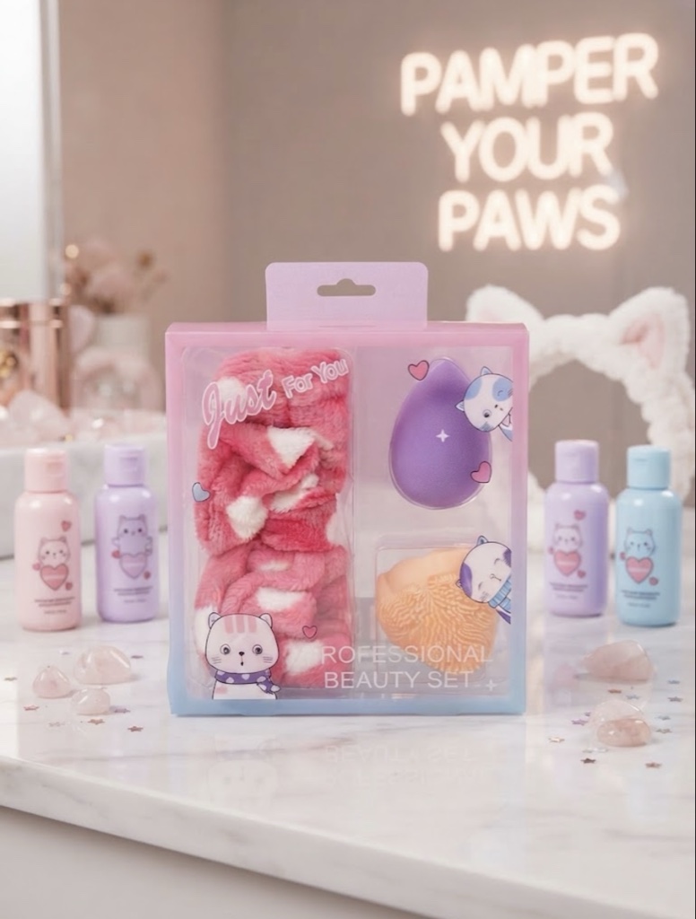 Set de Cuidado Facial y Maquillaje Gatito Kawaii