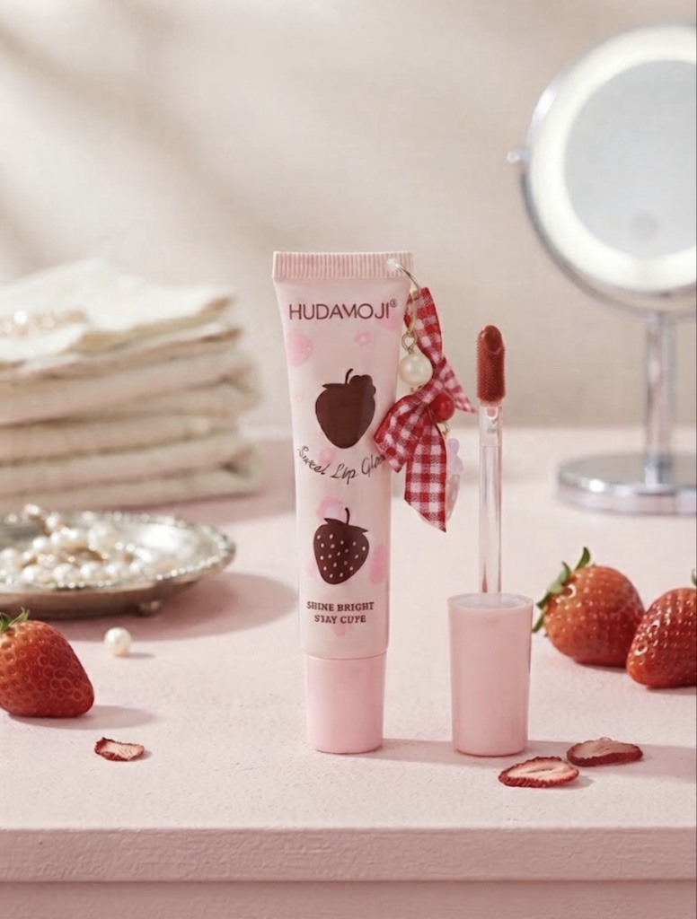 Gloss Labial HUDAMOJI Sweet Lip Gloss + Llavero de Moño Coquette